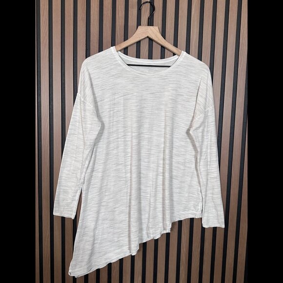 Lululemon Top 6 / 8 Womens White Heather Long Sleeve Asymmetrical Hem Crewneck - Picture 1 of 6
